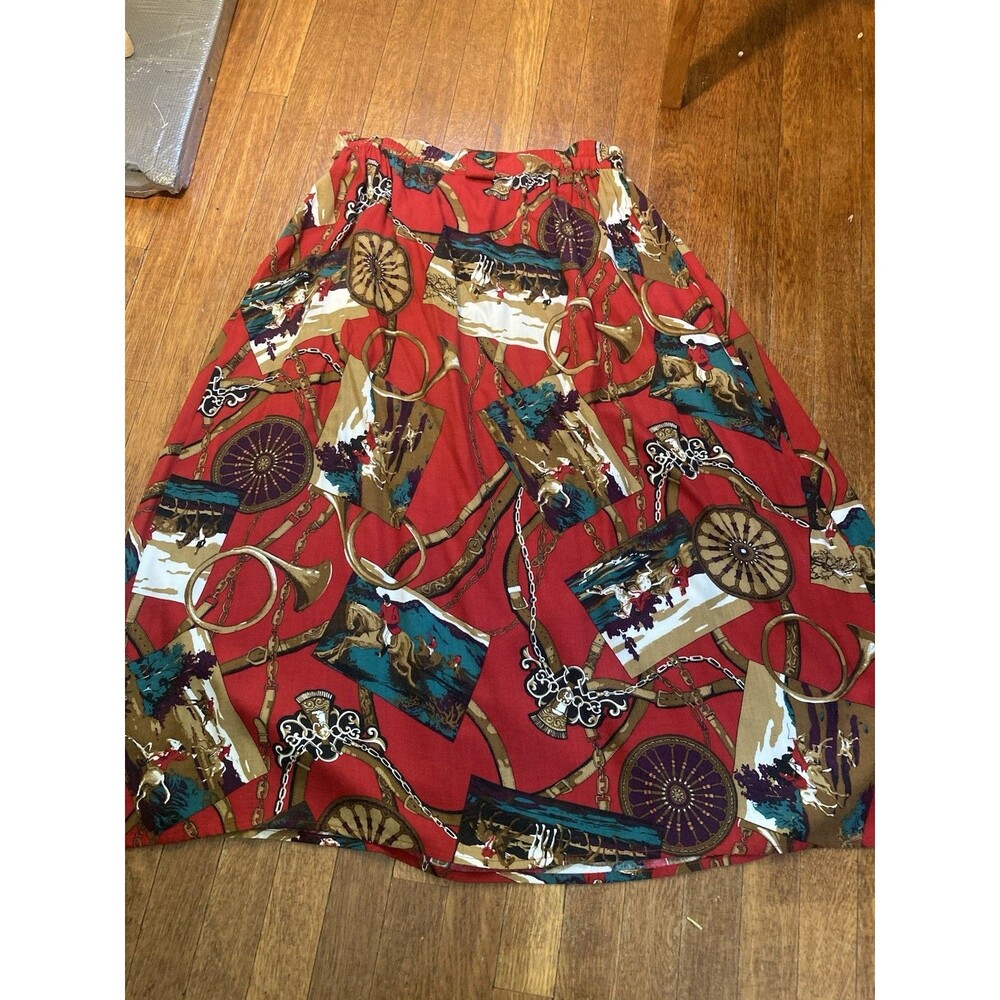 Vintage Equestrian Horse Maxi Skirt 90’s Women’s Size Medium Cotton Fox Hunting